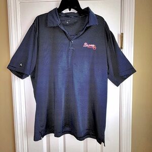 Braves Baseball Men's Navy Striped Polo Shirt Size XL